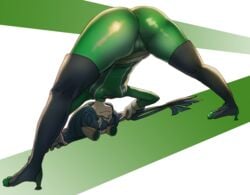 1girls ass black_hair bodysuit breasts cameltoe eye_contact female female_only hero_outfit_(mha) jack-o_pose long_hair looking_at_viewer my_hero_academia shibayamamohu solo solo_female thick_thighs tight_clothing top-down_bottom-up tsuyu_asui