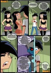 1boy 2girls athletic athletic_female black_hair breasts bust busty clothed clothing comic comic_page croc_(artist) curvy danny_fenton danny_phantom dark-skinned_female dark_skin dialogue english_translation eyelashes eyeshadow female hips hourglass_figure legs light-skinned_male light_skin long_hair male midriff nickelodeon page_5 page_number panels partially_translated paulina_sanchez sam_manson shirt spanish_text speech_bubble tan_skin teal_eyes text thick_thighs thighs translation_request vercomicsporno voluptuous waist watermark