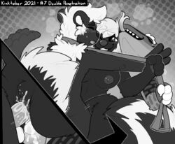 2021 absurd_res collar crownedvictory cutaway double_penetration english_text female greyscale group group_sex hi_res kinktober leash mammal mephitid monochrome page_7 penetration scalie sex skunk text threesome trio