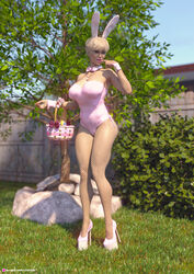 3d blonde_hair bunny_girl fishnet_legwear fishnet_stockings fishnets high_heels large_breasts lexx228 milf outdoor outdoors outside pink_lipstick short_hair