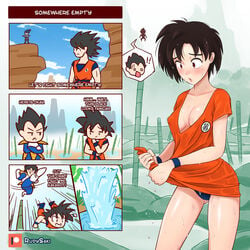 ! !! 1:1 1girls 2021 2boys 4koma accidental_circumstance armor artist_name attack bamboo bare_arms black_hair blue_panties blush breasts brown_eyes chibi cleavage clothed clothing cloud comic crossed_arms crossover dialogue dougi dragon_ball dragon_ball_z drying drying_clothes english_text eyebrows_visible_through_hair falling female fight fighting gender_transformation genderswap_(mtf) hair_down highres jusenkyo kicking looking_at_another looking_down male medium_breasts mountain multiple_boys muscles muscular muscular_male nipple_bulge open_mouth outdoors panties parody patreon_username ranma_1/2 rock rudy_saki rule_63 saiyan saiyan_armor short_hair shoulder_pads sky son_goku speech_bubble spiky_hair splashing spoken_character standing subtitled surprised text thighs transformation tsf_4-koma vegeta water watermark wet wet_clothes wristband