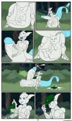 <3_eyes absurd_res anthro balls big_balls big_penis blush blush_lines bodily_fluids cock_vore comic cum duo ejaculation fan_character genital_fluids genitals heart hi_res huge_cock humanoid_genitalia humanoid_penis hyper hyper_genitalia hyper_penis legendary_pokémon male male/male masturbation mewtwo nintendo penile penis pokemon pokemon_(species) raichu smushpretzel tongue tongue_out vibrating video_games vore