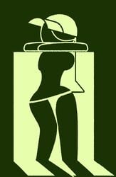 animated breast curvy_female curvy_figure dark_green_background dj dj_exit_(minus8) green_hair half_naked hat minus8 monochrome no_outlines original panties resting silhouette tagme waving