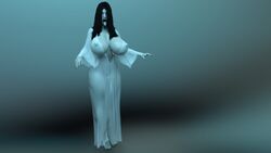 1girls 3d breasts busty curvy eromd female female_only gradient_background hair_over_eyes pale-skinned_female solo solo_female teenager the_ring tongue_out undead wallpaper yamamura_sadako