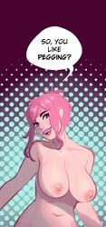 big_breasts looking_at_viewer nude oc original philiatrix pink_hair primrose short_hair smirking talking_to_viewer text_bubble