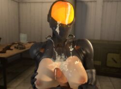 3d after_sex breasts breasts_out chinese_stealth_suit clothing cum cum_on_breasts cum_on_mask faceless_female fallout looking_at_viewer mask masked_female paizuri partially_clothed penis pov prometheoos skin_tight source_filmmaker titjob