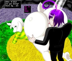 2boys anthro asriel_dreemurr big_ass big_butt fat_ass femboy gag goat groping huge_ass human human_on_anthro male male_only miki_(nobody147) nobody147 purple_hair rimjob rimming thick_thighs undertale wide_hips yoga_pants