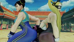 3d 3girls animated big_butt bunnysuit capcom chun-li cunnilingus_through_clothes female female_only juri_han kishi no_sound rainbow_mika street_fighter street_fighter_v video yuri