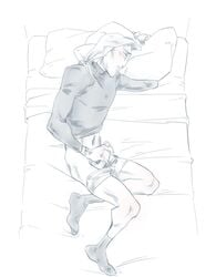 1boy blush fire_emblem fire_emblem:_three_houses half_naked hornktyhours long_hair lorenz_hellman_gloucester lying_on_bed lying_on_side male male_only masturbation nintendo sketch