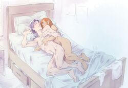 cuddling femdom fire_emblem fire_emblem:_three_houses hornktyhours leonie_pinelli long_hair lorenz_hellman_gloucester lying_on_bed nintendo nude orange_hair purple_hair touching_nipples