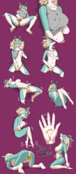 1girls anthro areolae background_character big_breasts blonde_hair blue_body blush breasts female fingering furry genital_fluids ippan_josei klaymoor large_breasts masturbation mutant_lady_(my_hero_academia) my_hero_academia nipple_bulge nipples panties panties_down purple_background two_tone_body