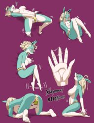 1girls anthro areolae background_character big_breasts blonde_hair blue_body blush breasts female fingering furry genital_fluids ippan_josei klaymoor large_breasts masturbation mutant_lady_(my_hero_academia) my_hero_academia nipple_bulge nipples panties panties_down purple_background two_tone_body