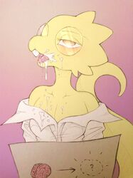 1girls 2d ahe_gao alphys anthro anthro_only brain brain_drain female female_only glasses humanoid lizard_girl lizard_humanoid napdust reptile reptile_humanoid solo tagme undertale undertale_(series) yellow_body yellow_skin