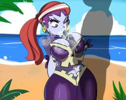 alternate_version_available arms_behind_back bandana beach choker closed_eye clothed cum cum_in_mouth cum_inside cum_on_body cum_on_breasts cum_on_face cumshot earrings invisible_man kissjob nicechan oral paizuri pirate purple_hair purple_skin risky_boots shantae shantae:_half-genie_hero smooth_skin wayforward