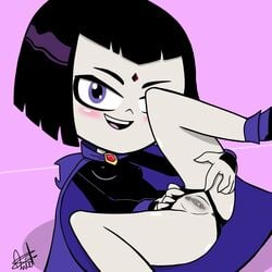 1girls anus blush clitoris dc dc_comics doppiottg erect_nipples female female_only nipples_visible_through_clothing panties_aside pussy raven_(dc) smooth_skin teen_titans teen_titans_go