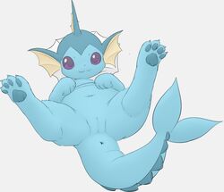 anus blue_body eeveelution female feral fin genitals looking_at_viewer lying mcsadat nintendo on_back pokémon_(species) pokemon presenting presenting_pussy purple_eyes pussy simple_background solo spread_legs spreading tail_fin vaporeon video_games white_background