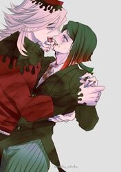 2boys blood blush bulge demon_boy demon_slayer douma enmu erection_under_clothes facial_markings fangs fully_clothed gay kimetsu_no_yaiba looking_at_another male male_only multicolored_hair nail_polish open_mouth sharp_fingernails sweat tenting veins wrist_grab yaoi