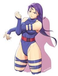 1girls arm_strap athletic_female belt betsy_braddock blue_arm_strap blue_elbow_gloves blue_thigh_strap blue_thighhighs blue_thong_leotard breast_squish breasts elbow_gloves elizabeth_braddock female female_focus female_only long_hair long_purple_hair marvel marvel_comics ninja psylocke purple_eyebrows purple_hair red_belt sole_female solo_female straight_hair stretching stretching_arms tarstation thigh_strap thighhighs thighs thong_leotard tight_clothing toned_female violet_eyes x-men