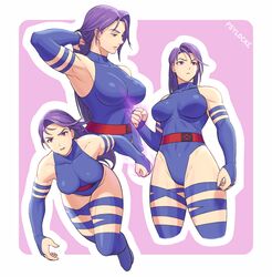 1girls adjusting_hair arm_strap armpit athletic_female belt betsy_braddock blue_arm_strap blue_elbow_gloves blue_thigh_strap blue_thighhighs blue_thong_leotard breasts elbow_gloves elizabeth_braddock long_hair long_purple_hair marvel multiple_angles ninja psylocke purple_eyebrows purple_hair red_belt solo solo_female straight_hair tarstation thigh_muscles thigh_strap thighhighs thighs thong_leotard tight_clothing toned_female violet_eyes x-men