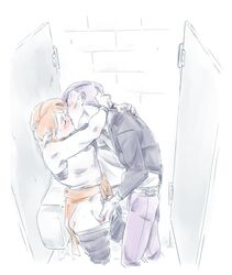 clothed exhibitionism fingering fire_emblem fire_emblem:_three_houses hornktyhours kissing leonie_pinelli long_hair lorenz_hellman_gloucester nintendo orange_hair purple_hair sketch toilet