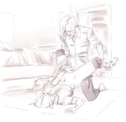 blush clothed clothed_sex fire_emblem fire_emblem:_three_houses hornktyhours leonie_pinelli lifting long_hair lorenz_hellman_gloucester nintendo on_floor sketch touching_pussy