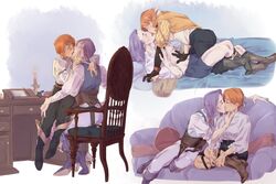 dressed fire_emblem fire_emblem:_three_houses hornktyhours kissing leonie_pinelli long_hair lorenz_hellman_gloucester nintendo orange_hair purple_hair sitting_on_lap undressing woman_on_top