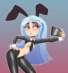 1girls andrea_davenport blue_hair blush breasts dankodeadzone female female_only reverse_bunnysuit selfie solo straight_hair tagme teenage_girl the_ghost_and_molly_mcgee tummy