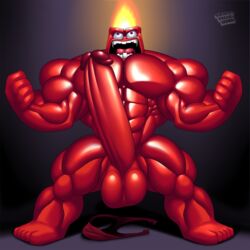 anger_(inside_out) angry artist_name balls bars big_balls big_penis boner character_name copyright_name disney erection gay inside_out male male_only muscles muscular muscular_male penis pixar solo veiny_penis wolfiecanem