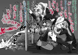 1futa 2girls animal_ears animal_genitalia animal_genitalia_on_humanoid animal_penis arknights artificial_vagina big_breasts big_penis bottomless breasts censored clothed clothing cum cunnilingus dialogue ejaculation erection female fully_clothed futa_on_female futa_sans_balls futanari horse_girl horsecock horsecock_on_humanoid huge_cock human humanoid japanese_text kemonomimi kneeling medic_(arknights) mirin_chikuwa monochrome nearl_(arknights) oral orgasm partially_clothed penis penis_milking reserve_caster_operator_(arknights) reserve_operator_(arknights) rhodes_island_medic_(arknights) side_view sitting skirt standing text translated