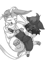 bondage closed_eyes fen fox furry monochrome no_humans open_mouth pawpads pokémon_(species) pokemon pokemon_(species) pokemon_bw pokemon_xy saliva sylveon vaginal_penetration zorua