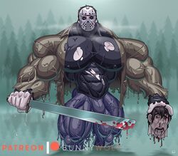 balls bars big_balls big_penis blood boner clothed erection friday_the_13th gay hockey_mask horror_(theme) jason_voorhees looking_at_viewer machete male male_only mask muscles muscular muscular_male penis solo tight_clothing veiny_penis wet wet_clothes wolfiecanem