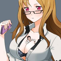 between_breasts big_breasts giantess kiryuu_moeka okabe_rintarou steins;gate