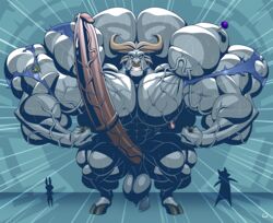 anthro balls bars big_balls big_penis boner bull chief_bogo erection furry gay male male_only muscle_growth muscles muscular muscular_male penis solo veiny_penis wolfiecanem zootopia