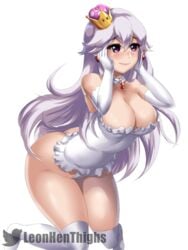 1girls ass big_breasts boosette breasts gloves large_breasts leonart long_hair mario_(series) new_super_mario_bros._u_deluxe nintendo partially_clothed thick_thighs thighhighs thighs white_background white_hair