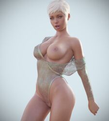 1girls 3d areolae big_breasts bimbo breasts female female_only large_breasts looking_at_viewer nipples p0wer-up3dx short_hair solo