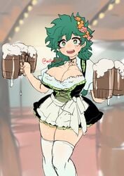 1girls barmaid beer beer_mug big_breasts cleavage drinks female female_deku female_only female_solo flower_in_hair freckles genderswap_(mtf) german_clothes green_eyes green_hair izuku_midoriya mrtm0102 my_hero_academia oktoberfest rule_63 short_skirt solo solo_female stockings tavern tavern_wench thick_thighs uniform waitress waitress_uniform