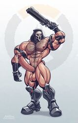 balls bars big_balls big_penis boner chest_hair erection gabriel_reyes gay male male_only mask muscles muscular muscular_male overwatch penis precum precum_drip reaper shotgun solo veiny_penis wolfiecanem