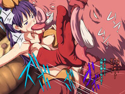 athena_(series) bikini breast_grab breasts breasts_out captured defeated defeated_heroine foot_fetish foot_lick forced_kiss hand_on_head king_of_fighters licking_foot_through_socks maku_(l-u) makura_no_doushi monster princess_athena purple_eyes purple_hair rape red_bikini sex snk text translation_request vaginal_penetration