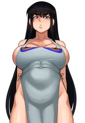 1girls abs apron black_eyebrows black_hair blue_eyes breasts cleavage eyebrows_visible_through_hair female female_only hair_between_eyes huge_breasts human junketsu kevbot kill_la_kill kiryuuin_satsuki long_hair looking_at_viewer looking_down sideboob sidelocks solo thick_eyebrows white_background