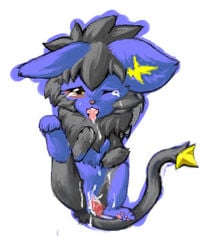 blue_fur cum fen furry lowres luxray male no_humans pawpads pokémon_(species) pokemon pokemon_(species) pokemon_dppt solo tail tears tongue_out wink