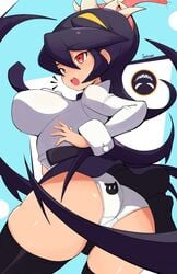 1girls ass cat_mark clothed clothing dark_hair female female_focus female_only filia_(skullgirls) fully_clothed jellcaps kitty_mark long_hair necktie open_mouth panties pantyshot pantyshot_(standing) parasite pov purple_hair purple_necktie purple_stockings red_eyes samson_(skullgirls) school_uniform schoolgirl skullgirls sleeves solo solo_focus standing stockings thighhighs tongue_out upskirt white_panties white_shirt yellow_eyes