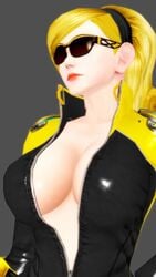 1girls 3d animated artist_request big_breasts blonde_hair bodysuit breasts female female_only flashing flashing_breasts fondling_self king_of_fighters king_of_fighters_maximum_impact lien_neville looking_at_viewer lordryu nipples no_bra no_sound red_eyes sunglasses sunglasses_removed video xnalara xps