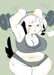 anthro armpits big_breasts breasts canid canine canis clothed clothing exercise female female_only fur furry furry_only pepper_(puppychan) puppychan solo_female sports_bra sportswear sweat tail thick_thighs thighs weightlifting wide_hips working_out