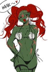 bear_lizt bikini blush breast female fishnets madness_combat red_hair rule_63 scars skimpy_clothes tricky_the_clown