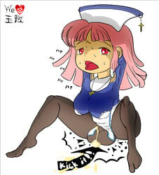 1futa a- balls_bigger_than_penis balls_under_pantyhose big_balls big_balls_small_penis big_breasts clothed clothing cross cum cum_through_clothes cum_through_pantyhose english_text fully_clothed futa_only futanari human la_pucelle_tactics large_breasts light-skinned_futanari light_skin micropenis nurse_cap open_mouth oversized_balls pale_skin penis_under_pantyhose pink_hair priere red_eyes short_hair small_penis solo solo_futa sweat tights white_background