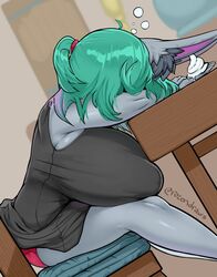 1girls breasts female female_only gaikiken huge_breasts league_of_legends shortstack solo speech_bubble text vex_(league_of_legends) yordle
