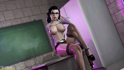 3d areolae big_breasts bioshock bioshock_infinite black_hair blue_eyes breasts burial_at_sea busty classroom elizabeth_comstock female female_focus female_only glasses highres hourglass_figure lipstick long_hair makeup nic_otine nipples nose_piercing pale-skinned_female pale_skin piercing pose posing solo tagme teacher wide_hips