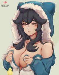 1girls alternate_breast_size beeprats big_breasts breasts character_request cosplay eye_contact female humanized large_breasts long_hair looking_at_viewer nintendo pokemon pokemon_(cosplay) pokemon_rgby pokemon_unite sleepy snorlax snorlax_(cosplay) solo solo_female yellow_eyes