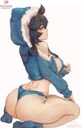 1girls ass beeprats big_ass big_breasts breasts female humanized long_hair looking_back minishorts nintendo pokemon pokemon_(cosplay) pokemon_rgby sideboob snorlax snorlax_(cosplay) solo solo_female thick_thighs thighs white_background yellow_eyes