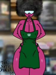 apron big_breasts breasts cartoon_network garnet_(steven_universe) gem_(species) gem_fusion iced_latte_with_breast_milk meme starbucks steven_universe tagme tagme_(artist) thick_ass thick_thighs waitress